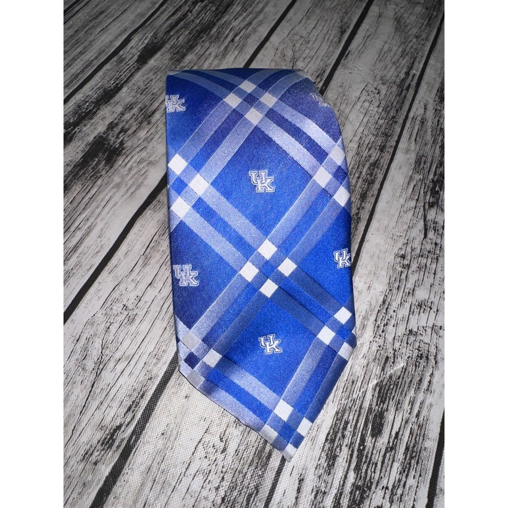 Kentucky Wildcats Mens Neck Tie College University Logo Plaid Blue Neck 58"x3.5" - Picture 2 of 6